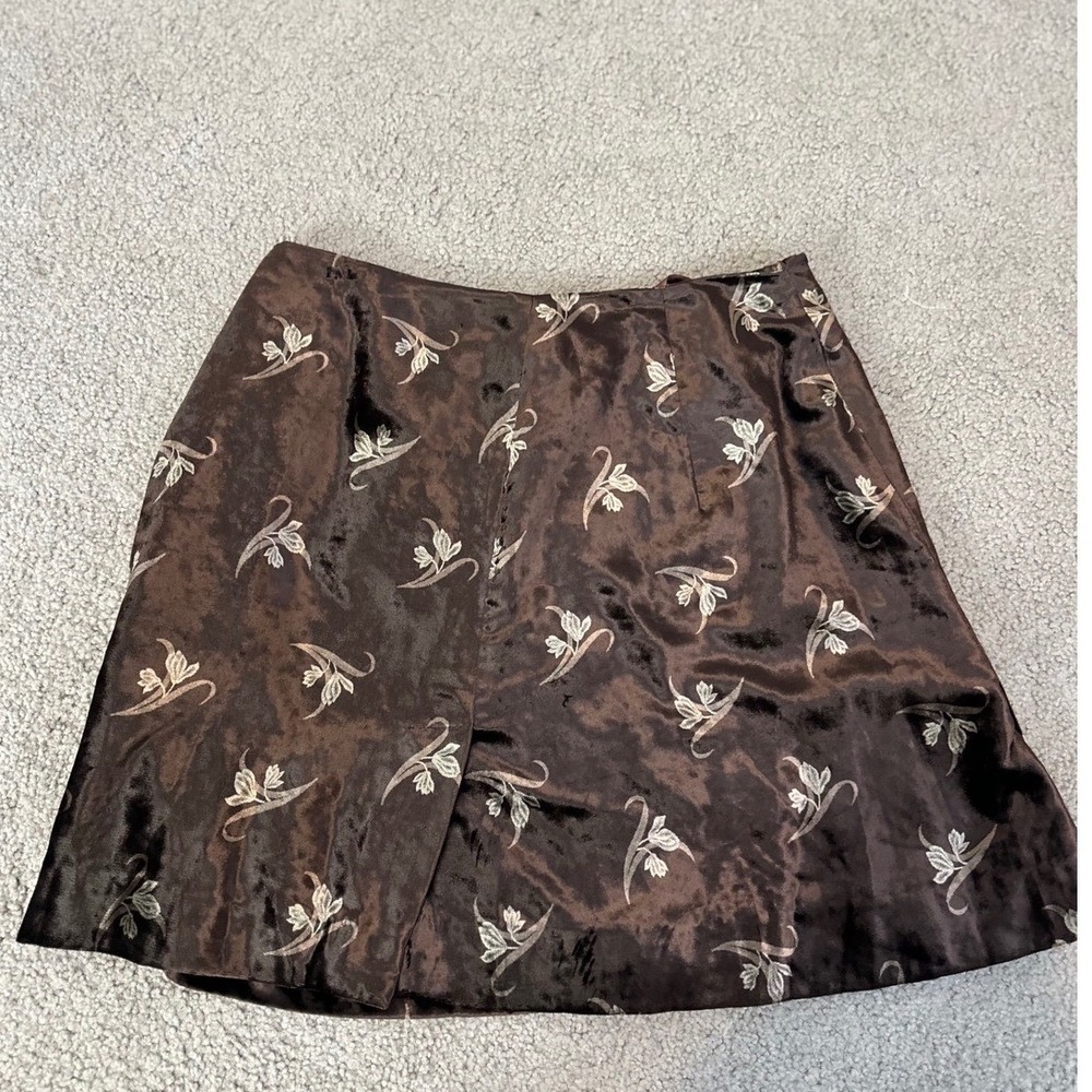 Banana Republic Brown Velvet Floral Embroidered Mini Skirt Size 10 A-Line